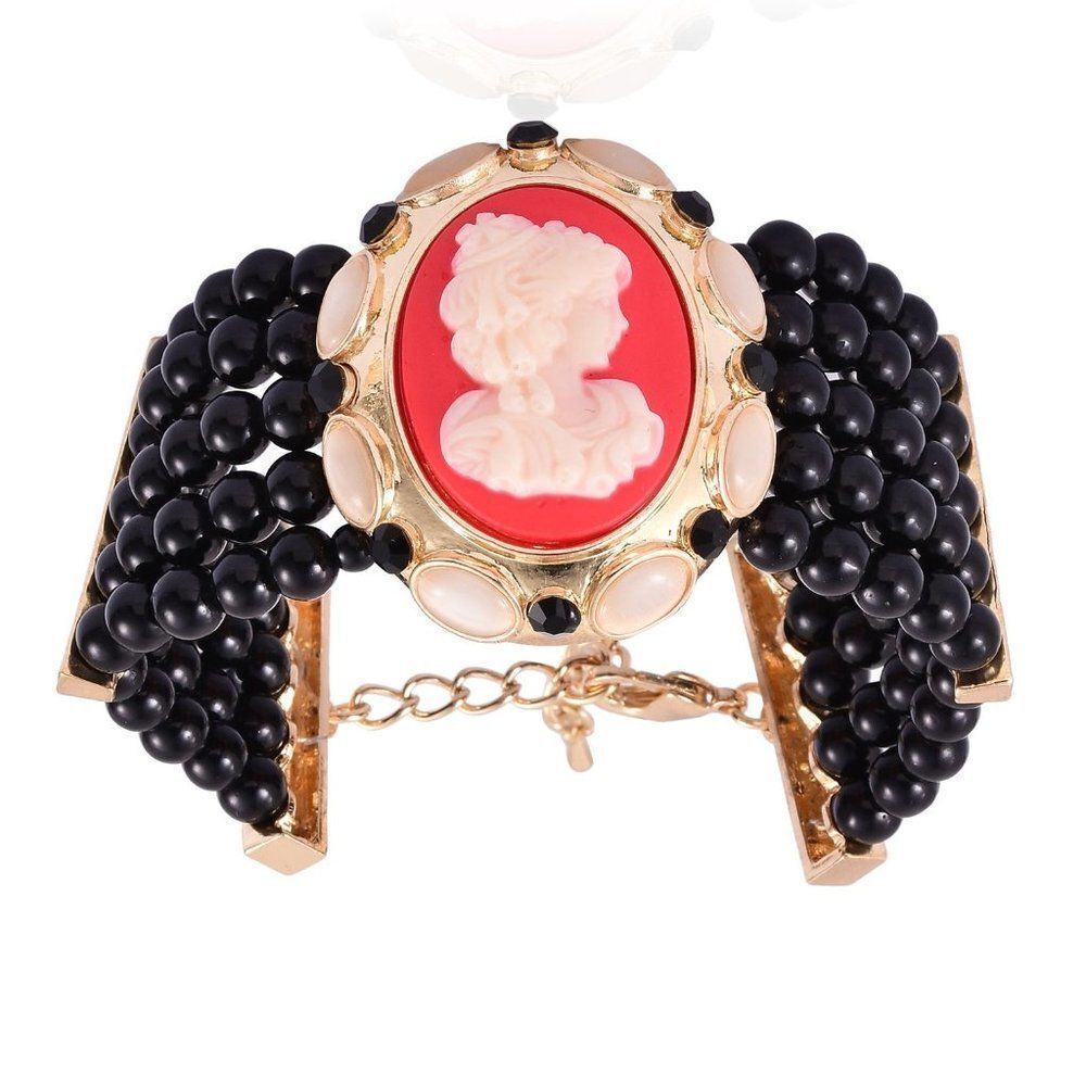 Cameo Bracelet Multi Gemstone Beaded Goldtone